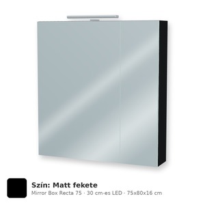 Tboss Mirror Box Recta 75 tükrös felsőszekrény, 2 ajtós, 30 cm-es LED-lámpával, Matt fekete