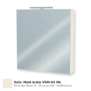 Tboss Mirror Box Recta 75 tükrös felsőszekrény, 2 ajtós, 30 cm-es LED-lámpával, Matt krém VSM-03 ML