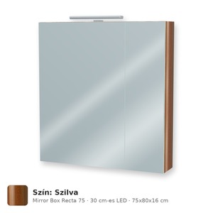 Tboss Mirror Box Recta 75 tükrös felsőszekrény, 2 ajtós, 30 cm-es LED-lámpával, Szilva