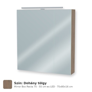 Tboss Mirror Box Recta 75 tükrös felsőszekrény, 2 ajtós, 55 cm-es LED-lámpával, Dohány tölgy
