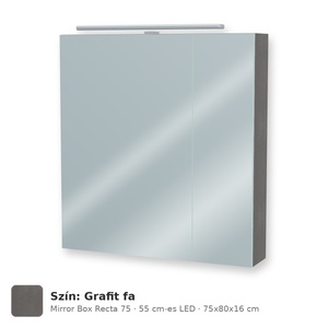 Tboss Mirror Box Recta 75 tükrös felsőszekrény, 2 ajtós, 55 cm-es LED-lámpával, Grafit fa