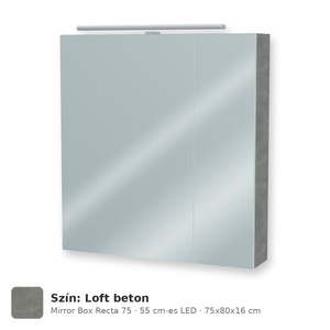 Tboss Mirror Box Recta 75 tükrös felsőszekrény, 2 ajtós, 55 cm-es LED-lámpával, Loft beton