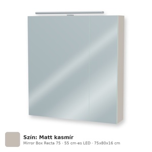 Tboss Mirror Box Recta 75 tükrös felsőszekrény, 2 ajtós, 55 cm-es LED-lámpával, Matt kasmír