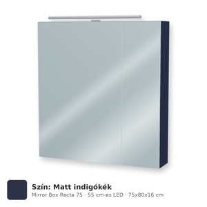 Tboss Mirror Box Recta 75 tükrös felsőszekrény, 2 ajtós, 55 cm-es LED-lámpával, Matt indigókék