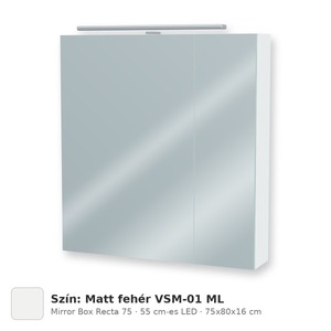 Tboss Mirror Box Recta 75 tükrös felsőszekrény, 2 ajtós, 55 cm-es LED-lámpával, Matt fehér VSM-01 ML