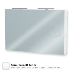 Tboss Mirror Box Senna 120 tükrös felsőszekrény, 4 ajtós, 30 cm-es LED-lámpával, Erezett fehér