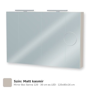 Tboss Mirror Box Senna 120 tükrös felsőszekrény, 4 ajtós, 30 cm-es LED-lámpával, Matt kasmír