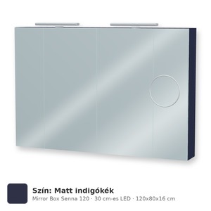 Tboss Mirror Box Senna 120 tükrös felsőszekrény, 4 ajtós, 30 cm-es LED-lámpával, Matt indigókék