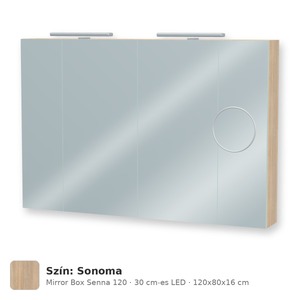 Tboss Mirror Box Senna 120 tükrös felsőszekrény, 4 ajtós, 30 cm-es LED-lámpával, Sonoma