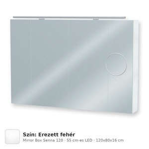 Tboss Mirror Box Senna 120 tükrös felsőszekrény, 4 ajtós, 55 cm-es LED-lámpával, Erezett fehér