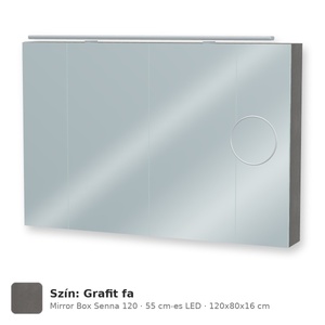 Tboss Mirror Box Senna 120 tükrös felsőszekrény, 4 ajtós, 55 cm-es LED-lámpával, Grafit fa