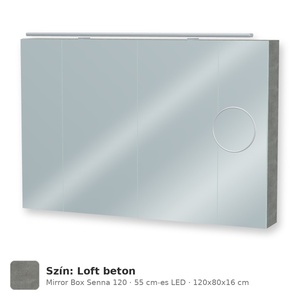 Tboss Mirror Box Senna 120 tükrös felsőszekrény, 4 ajtós, 55 cm-es LED-lámpával, Loft beton
