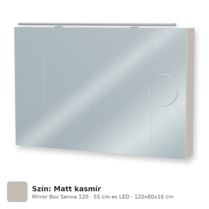 Tboss Mirror Box Senna 120 tükrös felsőszekrény, 4 ajtós, 55 cm-es LED-lámpával, Matt kasmír