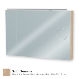 Tboss Mirror Box Senna 120 tükrös felsőszekrény, 4 ajtós, 55 cm-es LED-lámpával, Sonoma