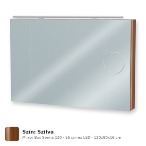 Tboss Mirror Box Senna 120 tükrös felsőszekrény, 4 ajtós, 55 cm-es LED-lámpával, Szilva