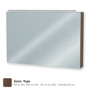 Tboss Mirror Box Senna 120 tükrös felsőszekrény, 4 ajtós, 55 cm-es LED-lámpával, Tuja