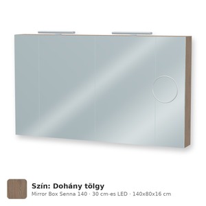 Tboss Mirror Box Senna 140 tükrös felsőszekrény, 4 ajtós, 30 cm-es LED-lámpával, Dohány tölgy