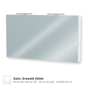 Tboss Mirror Box Senna 140 tükrös felsőszekrény, 4 ajtós, 30 cm-es LED-lámpával, Erezett fehér