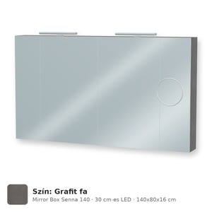 Tboss Mirror Box Senna 140 tükrös felsőszekrény, 4 ajtós, 30 cm-es LED-lámpával, Grafit fa