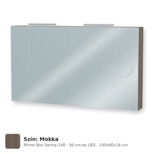 Tboss Mirror Box Senna 140 tükrös felsőszekrény, 4 ajtós, 30 cm-es LED-lámpával, Mokka