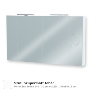 Tboss Mirror Box Senna 140 tükrös felsőszekrény, 4 ajtós, 30 cm-es LED-lámpával, Szupermatt fehér