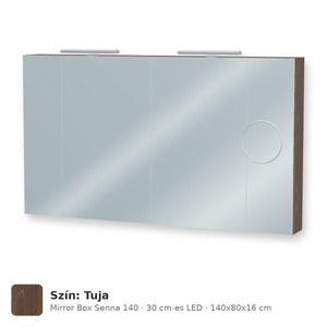 Tboss Mirror Box Senna 140 tükrös felsőszekrény, 4 ajtós, 30 cm-es LED-lámpával, Tuja