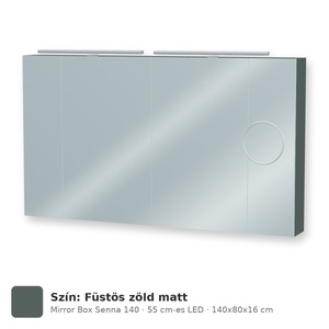 Tboss Mirror Box Senna 140 tükrös felsőszekrény, 4 ajtós, 55 cm-es LED-lámpával, Füstös zöld matt