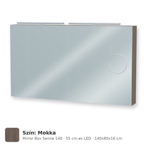 Tboss Mirror Box Senna 140 tükrös felsőszekrény, 4 ajtós, 55 cm-es LED-lámpával, Mokka
