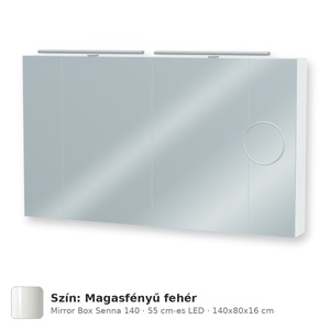 Tboss Mirror Box Senna 140 tükrös felsőszekrény, 4 ajtós, 55 cm-es LED-lámpával, Magasfényű fehér
