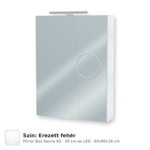 Tboss Mirror Box Senna 60 tükrös felsőszekrény, 2 ajtós, 30 cm-es LED-lámpával, Erezett fehér