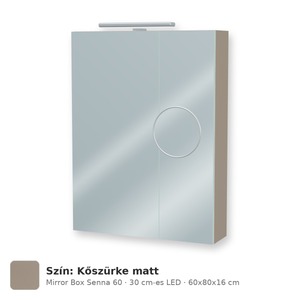 Tboss Mirror Box Senna 60 tükrös felsőszekrény, 2 ajtós, 30 cm-es LED-lámpával, Kőszürke matt