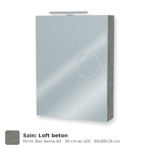 Tboss Mirror Box Senna 60 tükrös felsőszekrény, 2 ajtós, 30 cm-es LED-lámpával, Loft beton