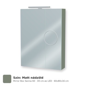 Tboss Mirror Box Senna 60 tükrös felsőszekrény, 2 ajtós, 30 cm-es LED-lámpával, Matt nádzöld