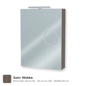 Tboss Mirror Box Senna 60 tükrös felsőszekrény, 2 ajtós, 30 cm-es LED-lámpával, Mokka