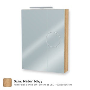 Tboss Mirror Box Senna 60 tükrös felsőszekrény, 2 ajtós, 30 cm-es LED-lámpával, Natúr tölgy
