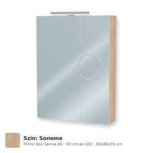 Tboss Mirror Box Senna 60 tükrös felsőszekrény, 2 ajtós, 30 cm-es LED-lámpával, Sonoma