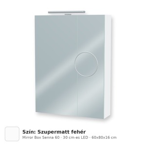 Tboss Mirror Box Senna 60 tükrös felsőszekrény, 2 ajtós, 30 cm-es LED-lámpával, Szupermatt fehér