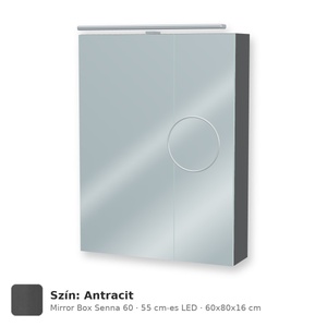 Tboss Mirror Box Senna 60 tükrös felsőszekrény, 2 ajtós, 55 cm-es LED-lámpával, Antracit