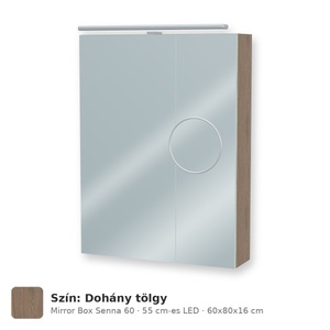 Tboss Mirror Box Senna 60 tükrös felsőszekrény, 2 ajtós, 55 cm-es LED-lámpával, Dohány tölgy
