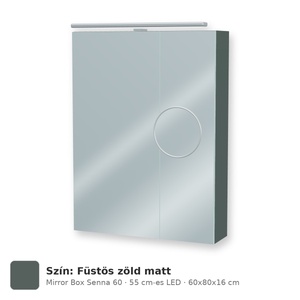 Tboss Mirror Box Senna 60 tükrös felsőszekrény, 2 ajtós, 55 cm-es LED-lámpával, Füstös zöld matt