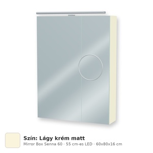 Tboss Mirror Box Senna 60 tükrös felsőszekrény, 2 ajtós, 55 cm-es LED-lámpával, Lágy krém matt