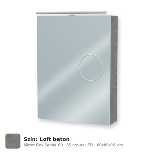 Tboss Mirror Box Senna 60 tükrös felsőszekrény, 2 ajtós, 55 cm-es LED-lámpával, Loft beton