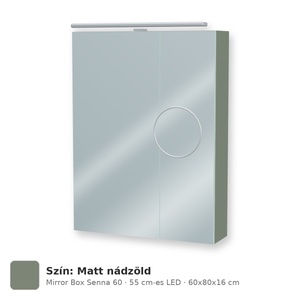 Tboss Mirror Box Senna 60 tükrös felsőszekrény, 2 ajtós, 55 cm-es LED-lámpával, Matt nádzöld
