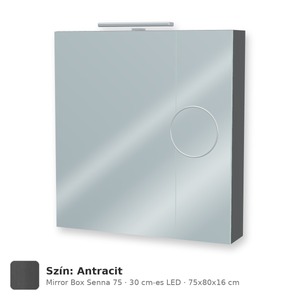 Tboss Mirror Box Senna 75 tükrös felsőszekrény, 2 ajtós, 30 cm-es LED-lámpával, Antracit
