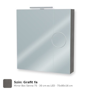 Tboss Mirror Box Senna 75 tükrös felsőszekrény, 2 ajtós, 30 cm-es LED-lámpával, Grafit fa