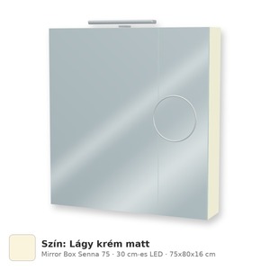 Tboss Mirror Box Senna 75 tükrös felsőszekrény, 2 ajtós, 30 cm-es LED-lámpával, Lágy krém matt