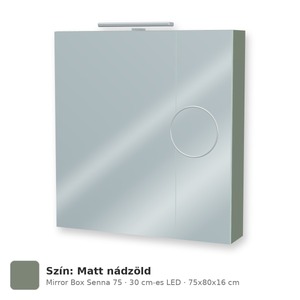 Tboss Mirror Box Senna 75 tükrös felsőszekrény, 2 ajtós, 30 cm-es LED-lámpával, Matt nádzöld