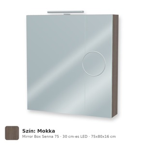 Tboss Mirror Box Senna 75 tükrös felsőszekrény, 2 ajtós, 30 cm-es LED-lámpával, Mokka