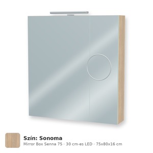 Tboss Mirror Box Senna 75 tükrös felsőszekrény, 2 ajtós, 30 cm-es LED-lámpával, Sonoma