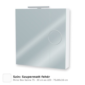 Tboss Mirror Box Senna 75 tükrös felsőszekrény, 2 ajtós, 30 cm-es LED-lámpával, Szupermatt fehér